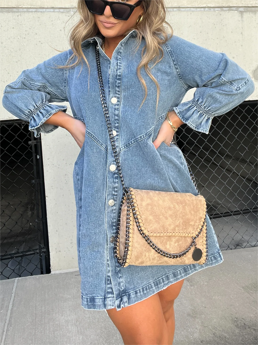 EP | Chic Robe midi en denim à col rabattu