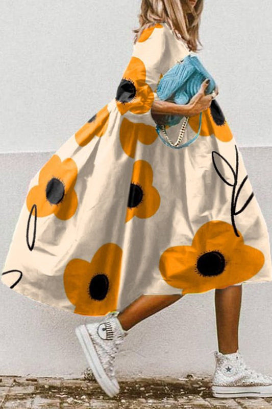EP | Vintage imprimé floral haut ourlet bas robe midi en ligne