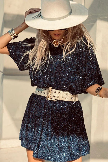 EP | Night Moves tissu à paillettes manches courtes dos nu H-ligne mini-robe