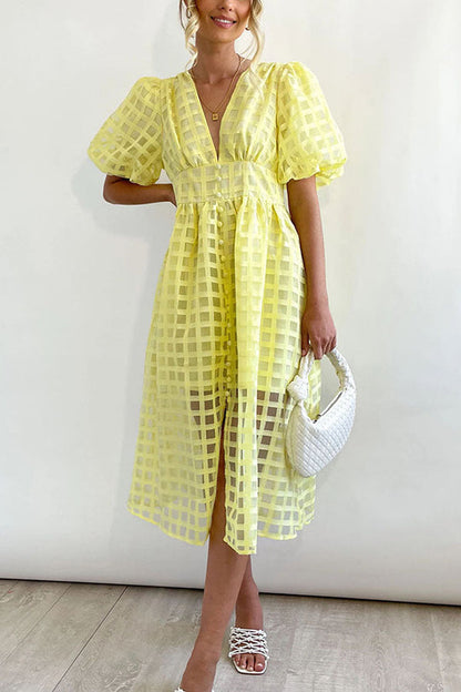 EP | Remarkable Beauty Carré Tissu à motifs Manches bouffantes Robe Midi de fête