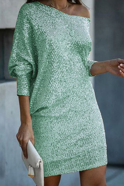 EP | Paillettes solides Off-shoulder Mini Robe en vrac