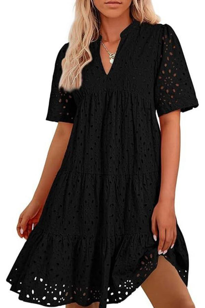 EP | Femmes col V manches courtes Hollow Out Mini robe de vacances