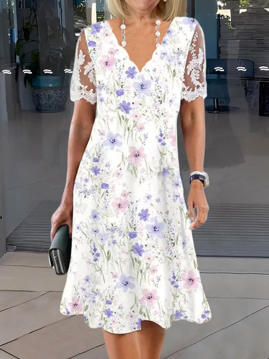 EP | Sweet Floral Dentelle Patchwork Robe midi