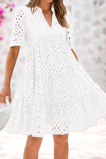 EP | Femmes col V manches courtes Hollow Out Mini robe de vacances