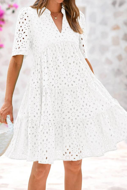 EP | Femmes col V manches courtes Hollow Out Mini robe de vacances