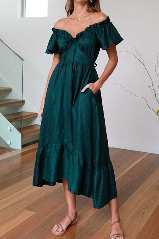 EP | ROBE MIDI RUCHÉE ÉPAULES NUES