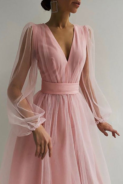 EP | col V tulle robe midi manches longues