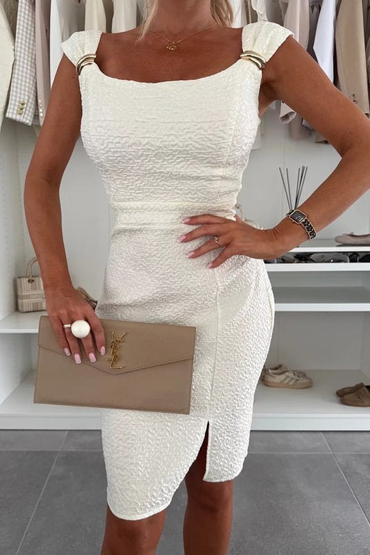 EP | Couleur solide Strappy métal embelli Fitted Mini Robe