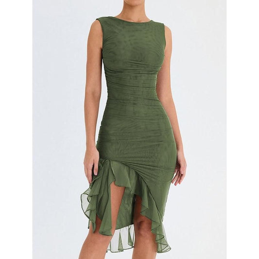 EP | Robe midi élégante à dos nu et à volants
