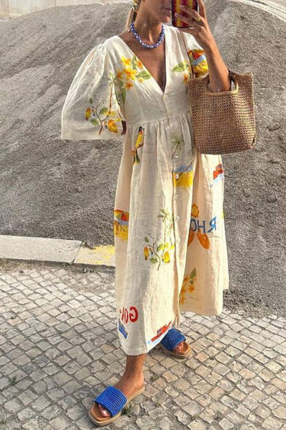 EP | Robe midi imprimée en lin