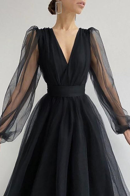 EP | col V tulle robe midi manches longues