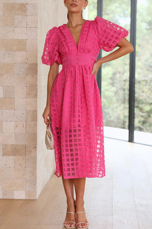 EP | Remarkable Beauty Carré Tissu à motifs Manches bouffantes Robe Midi de fête
