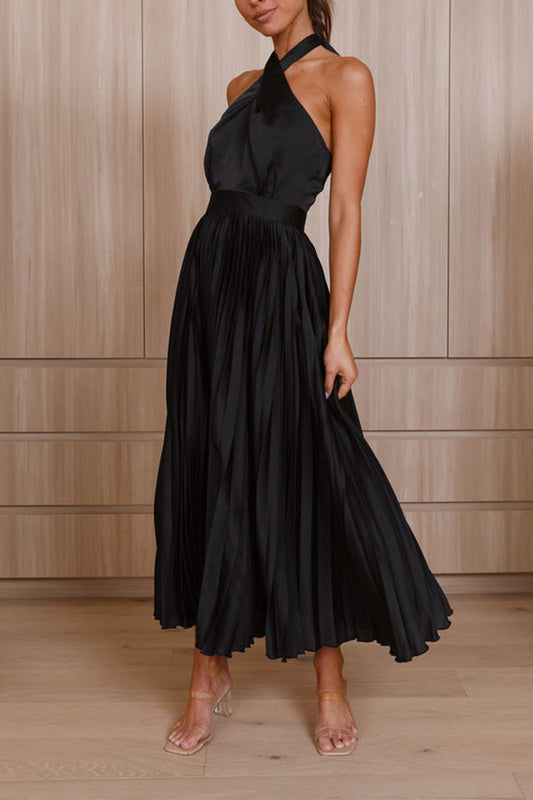 EP | Beaming Smile Robe midi plissée en satin ras du cou