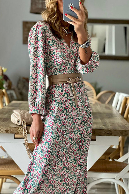 EP | Robe midi multi-imprimée col V