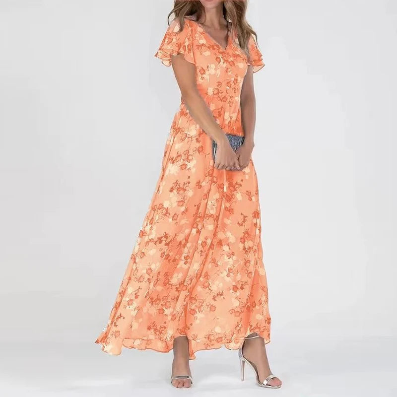 ND | Maxi-robe à manches ruchées et motif floral