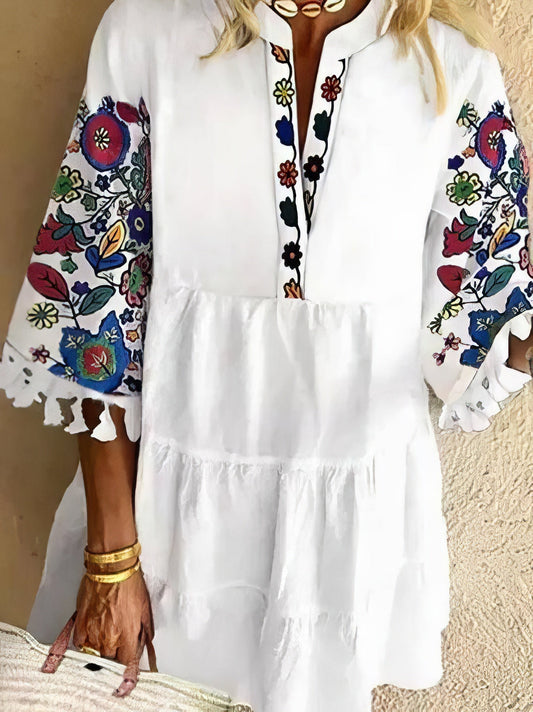 EP | mini-robe à franges imprimé fleuri avec col en V