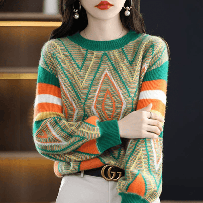 EP | A'leurs - Elégant pull à motifs vert-orange