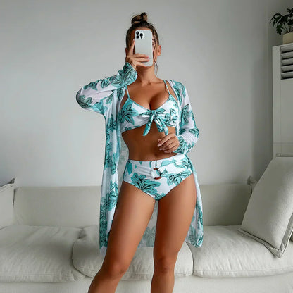 EP | Bikini d'été élégant avec une taille haute et un imprimé floral
