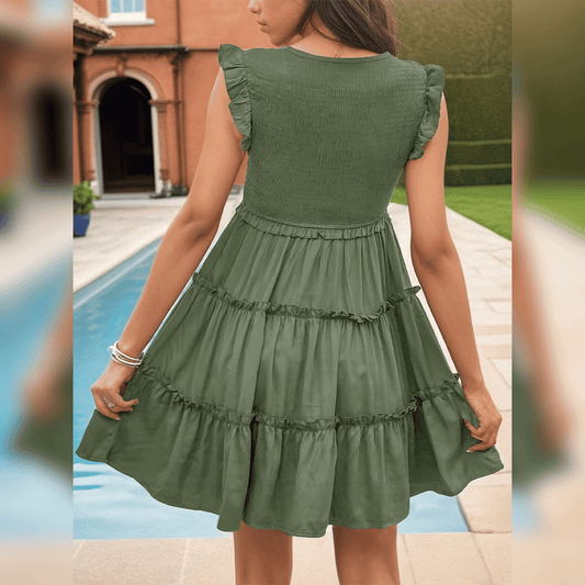 EP | Mini-robe verte décontractée avec des marches pour les vacances d'été