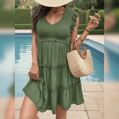EP | Mini-robe verte décontractée avec des marches pour les vacances d'été