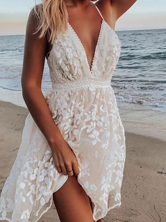 EP | Dentelle Col V Dos ouvert Sling Taille Mini Robe porte-jarretelles