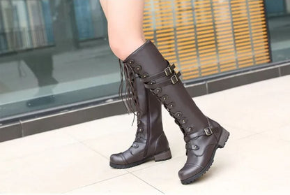 EP | Bottes pour femmes de style romain avec laçage jusqu'au genou et semelles compensées