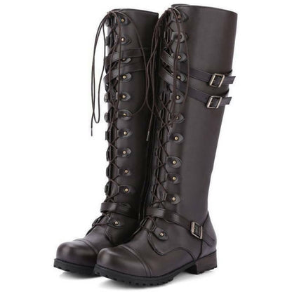EP | Bottes pour femmes de style romain avec laçage jusqu'au genou et semelles compensées