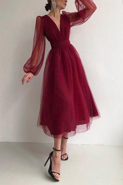 EP | col V tulle robe midi manches longues