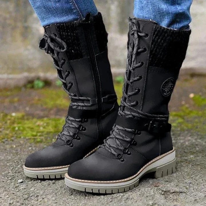 EP | Bottes d'hiver avec boucles, dentelle et motif tricoté au milieu du mollet