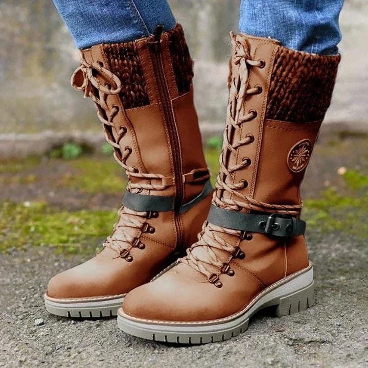 EP | Bottes d'hiver avec boucles, dentelle et motif tricoté au milieu du mollet