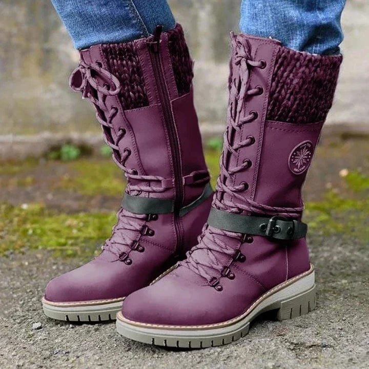 EP | Bottes d'hiver avec boucles, dentelle et motif tricoté au milieu du mollet