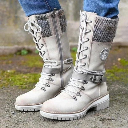 EP | Bottes d'hiver avec boucles, dentelle et motif tricoté au milieu du mollet