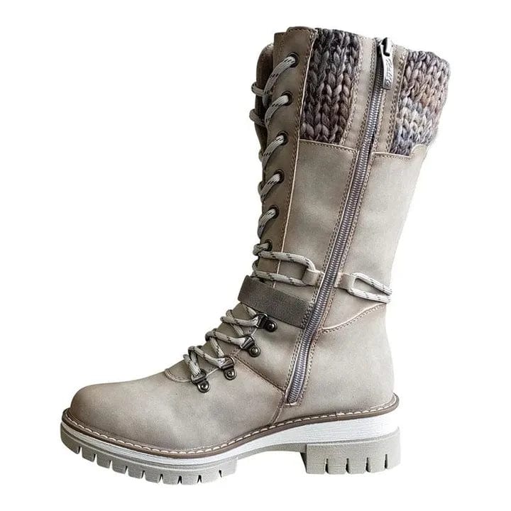 EP | Bottes d'hiver avec boucles, dentelle et motif tricoté au milieu du mollet