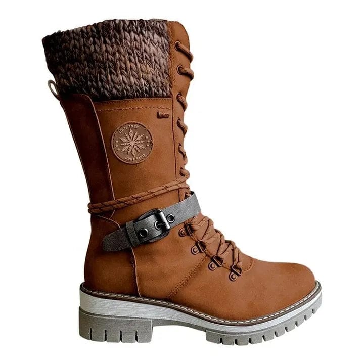 EP | Bottes d'hiver avec boucles, dentelle et motif tricoté au milieu du mollet