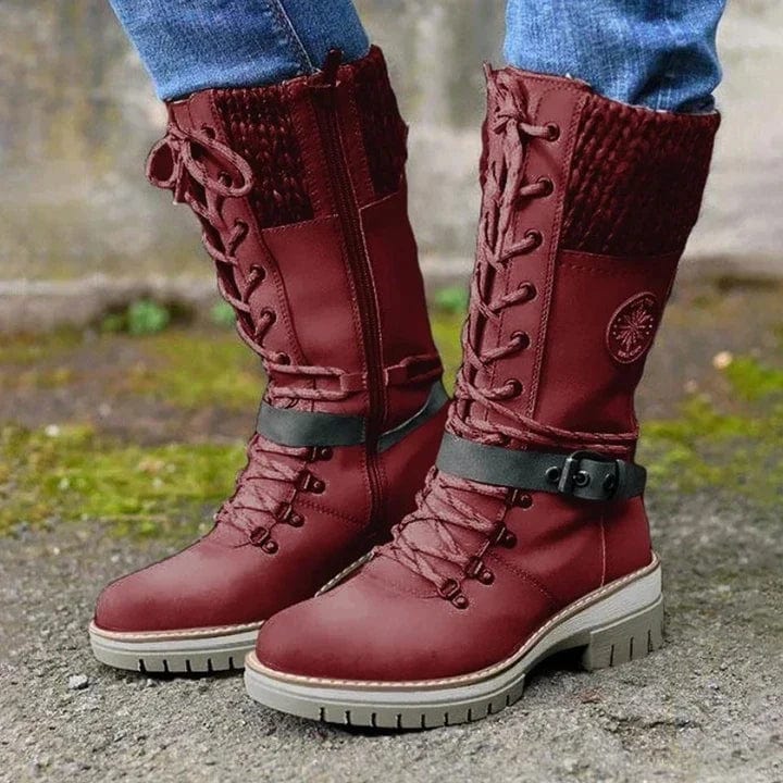 EP | Bottes d'hiver avec boucles, dentelle et motif tricoté au milieu du mollet