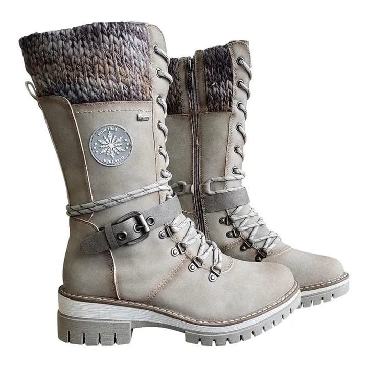 EP | Bottes d'hiver avec boucles, dentelle et motif tricoté au milieu du mollet