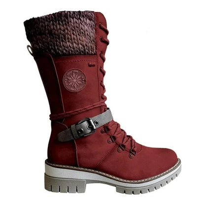 EP | Bottes d'hiver avec boucles, dentelle et motif tricoté au milieu du mollet