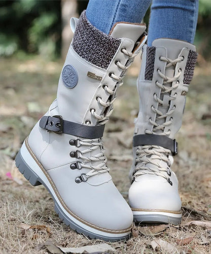 EP | Bottes d'hiver avec boucles, dentelle et motif tricoté au milieu du mollet
