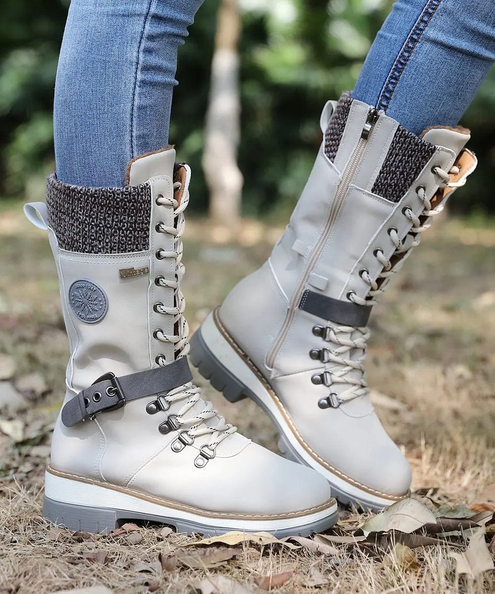 EP | Bottes d'hiver avec boucles, dentelle et motif tricoté au milieu du mollet