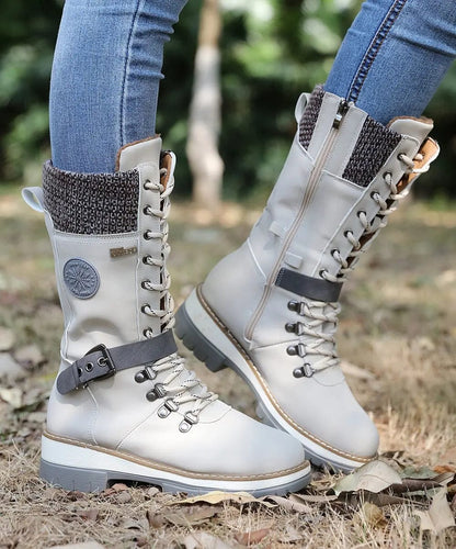 EP | Bottes d'hiver avec boucles, dentelle et motif tricoté au milieu du mollet