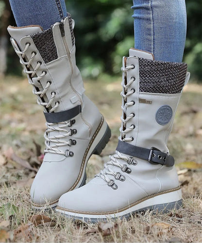 EP | Bottes d'hiver avec boucles, dentelle et motif tricoté au milieu du mollet