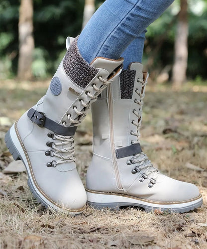 EP | Bottes d'hiver avec boucles, dentelle et motif tricoté au milieu du mollet
