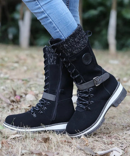 EP | Bottes d'hiver avec boucles, dentelle et motif tricoté au milieu du mollet
