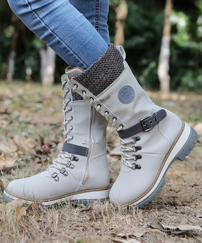EP | Bottes d'hiver avec boucles, dentelle et motif tricoté au milieu du mollet