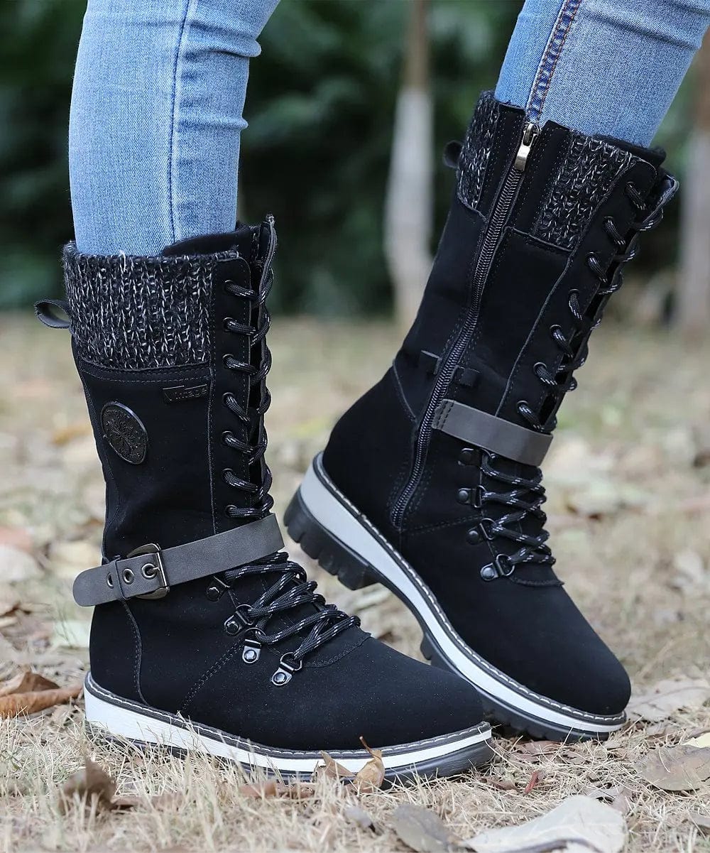 EP | Bottes d'hiver avec boucles, dentelle et motif tricoté au milieu du mollet