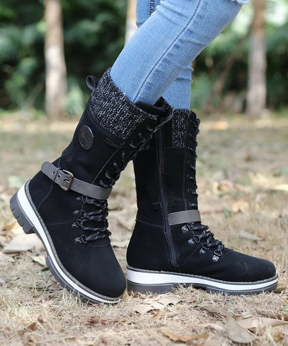 EP | Bottes d'hiver avec boucles, dentelle et motif tricoté au milieu du mollet