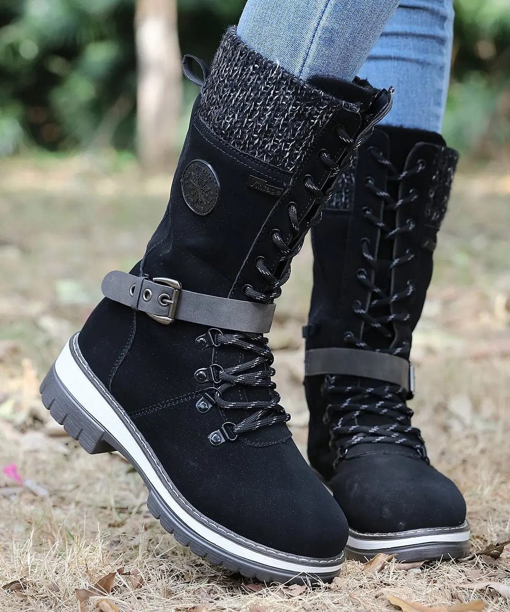 EP | Bottes d'hiver avec boucles, dentelle et motif tricoté au milieu du mollet