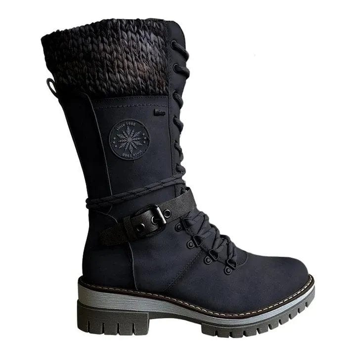 EP | Bottes d'hiver avec boucles, dentelle et motif tricoté au milieu du mollet