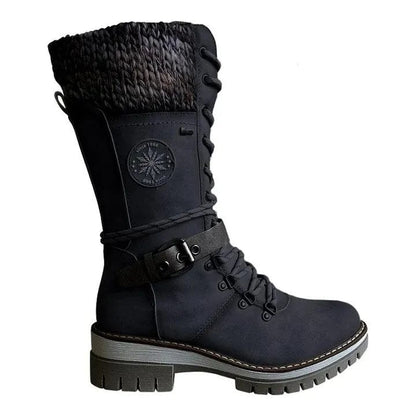 EP | Bottes d'hiver avec boucles, dentelle et motif tricoté au milieu du mollet