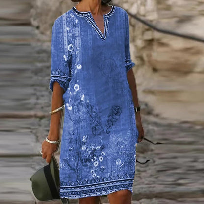 EP | Robe verte midi avec col en V et motif floral